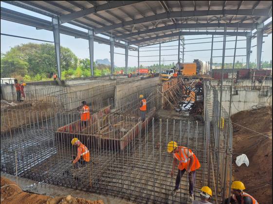 Machine foundation reinforcement crew at work
